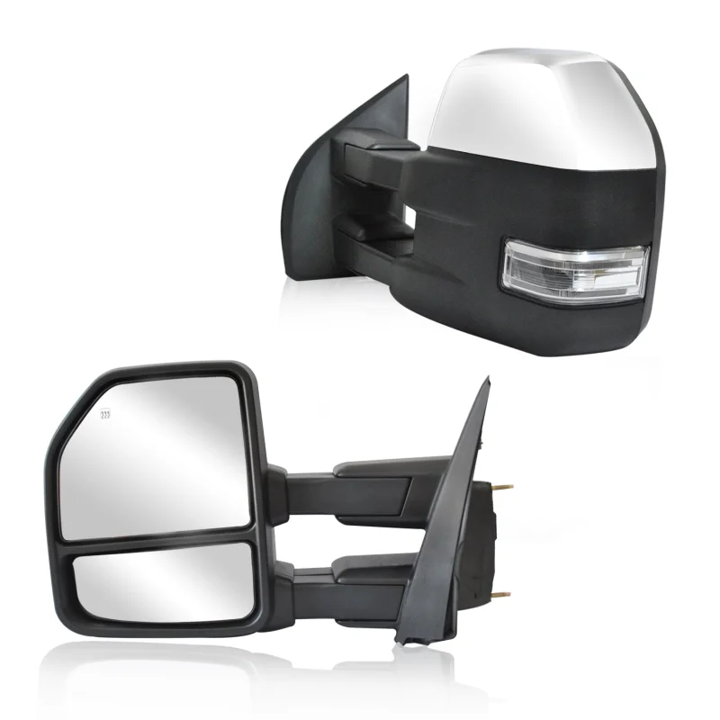 Towing Mirrors for 2015-2020 Ford F150 Pickup Power Heated Turn Signal 8 Pin PlugPair Set, Chrome Cap 01C