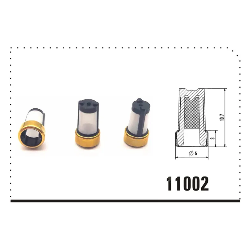 Fuel Injector Micro Basket Filter Fit TOYOTA, Size: 6*3*10.7mm Nylon Mesh Stainless Ring, Fuel Injector Repair Kits FL-11002 Gold