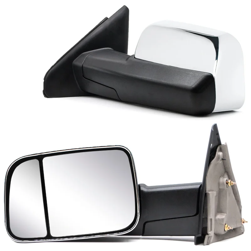 Towing Mirrors for 2002-2008 Dodge Ram 1500, 2003-2009 Dodge Ram 2500/3500 Pickup Truck, Manual Folding and Flipping, Chrome Cap 8C