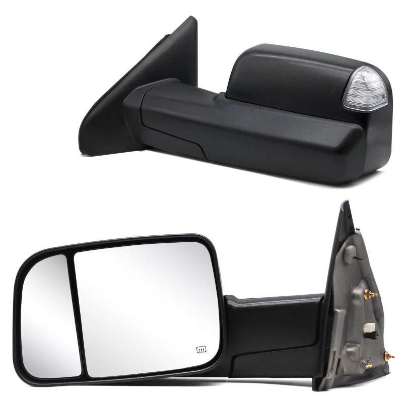 Towing Mirrors for 2002-2008 Dodge Ram 1500, 2003-2009 Dodge Ram 2500/3500 Pickup Truck, Power Heated Led Turn Signal Light Puddle Light Manual Folding Black Housing 10B