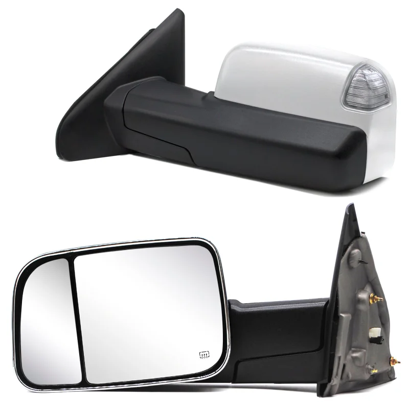 Towing Mirrors for 2002-2008 Dodge Ram 1500, 2003-2009 Dodge Ram 2500/3500 Pickup Truck, Power Heated Led Turn Signal Light Puddle Light Manual Folding, Chrome Cap 10C