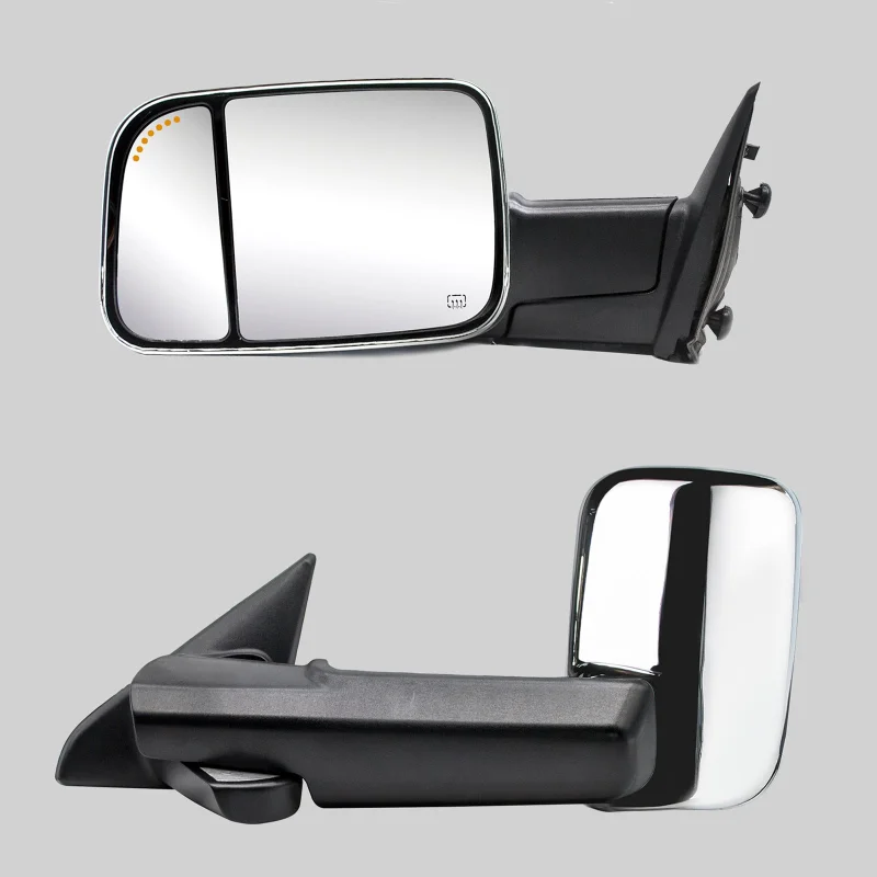 Towing Mirrors for 2009-2018 Dodge Ram 1500 2500 3500 Power Heated Puddle Light, Arrow Signal On Glass, Chrome Cap 6C