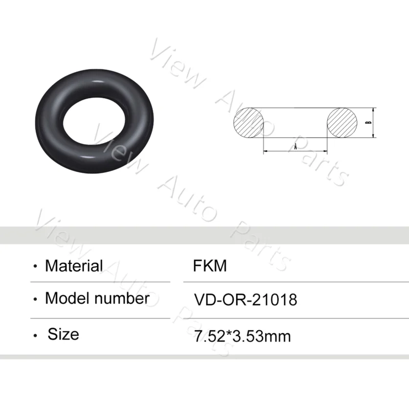 Fuel Injector Rubber Seal Orings for GB3-100 ASNU08C Universal Fuel Injector Repair Kits FKM& Rubber Heat Resistant, Size: 7.52*3.53mm OR-21018 Black